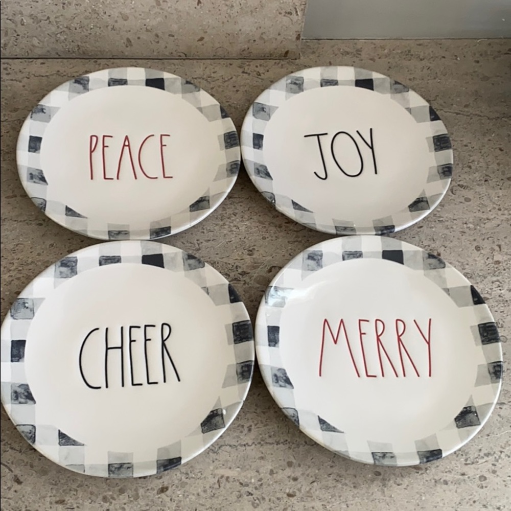 LAST SET: Rae Dunn “Cheer, Joy, Peace & Merry”ceramic plates - Picture 1 of 8